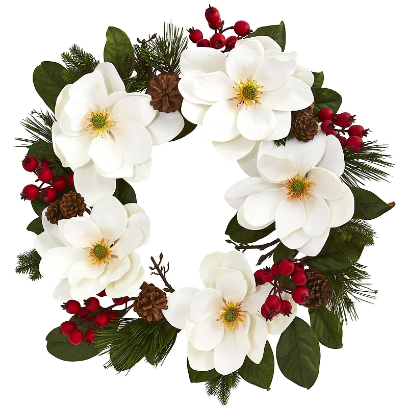 26" Magnolia, Pine & Berries Wreath