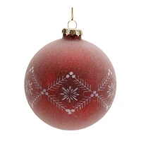 6 Pack Red Etched Frosted Glass Ball Ornaments