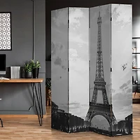 American Art Decor™ 6ft. Double-Sided 4-Panel Black and White Eiffel Tower & Notre Dame Bike Canvas Room Divider