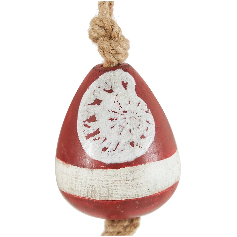 Red Wood Buoy Wall Hook with Jute Rope and Metal Hook Set