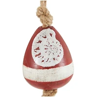 Red Wood Buoy Wall Hook with Jute Rope and Metal Hook Set