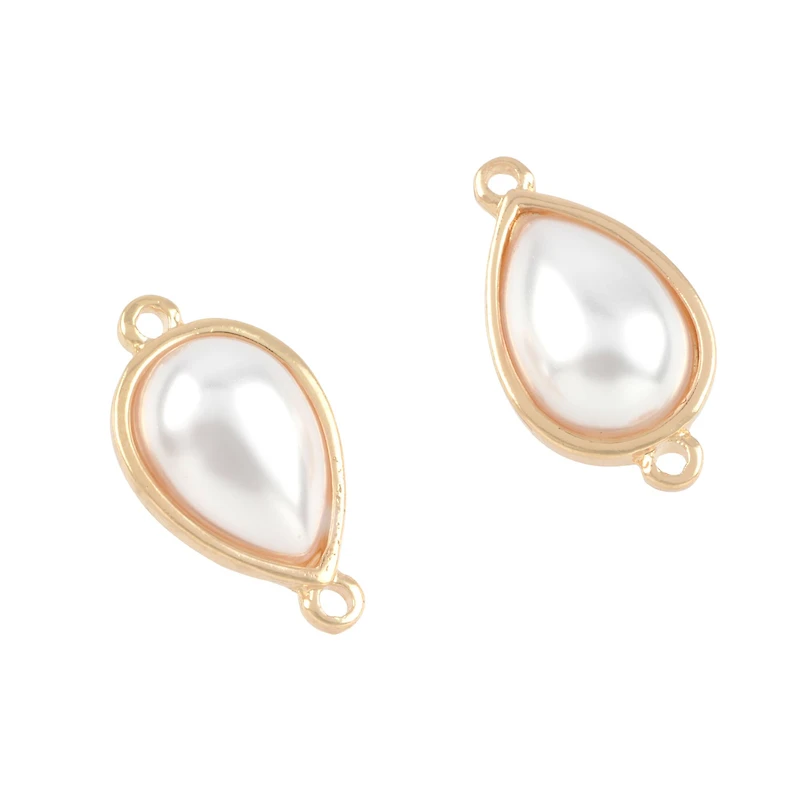 White & Gold Pearl Oval Connectors, 22mm by Bead Landing™