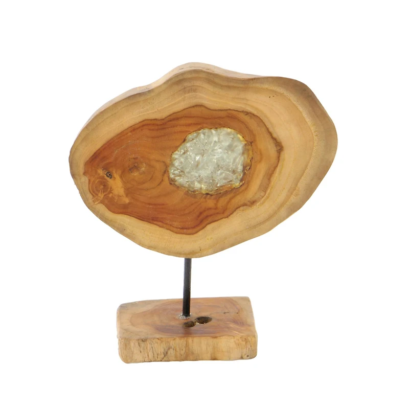 12" Natural Round Brown Teak Wood Log Sculpture