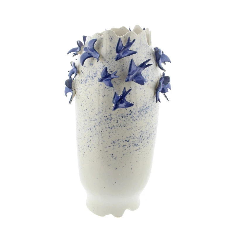 White Ceramic Coastal Vase, 18" x 11" x 11"