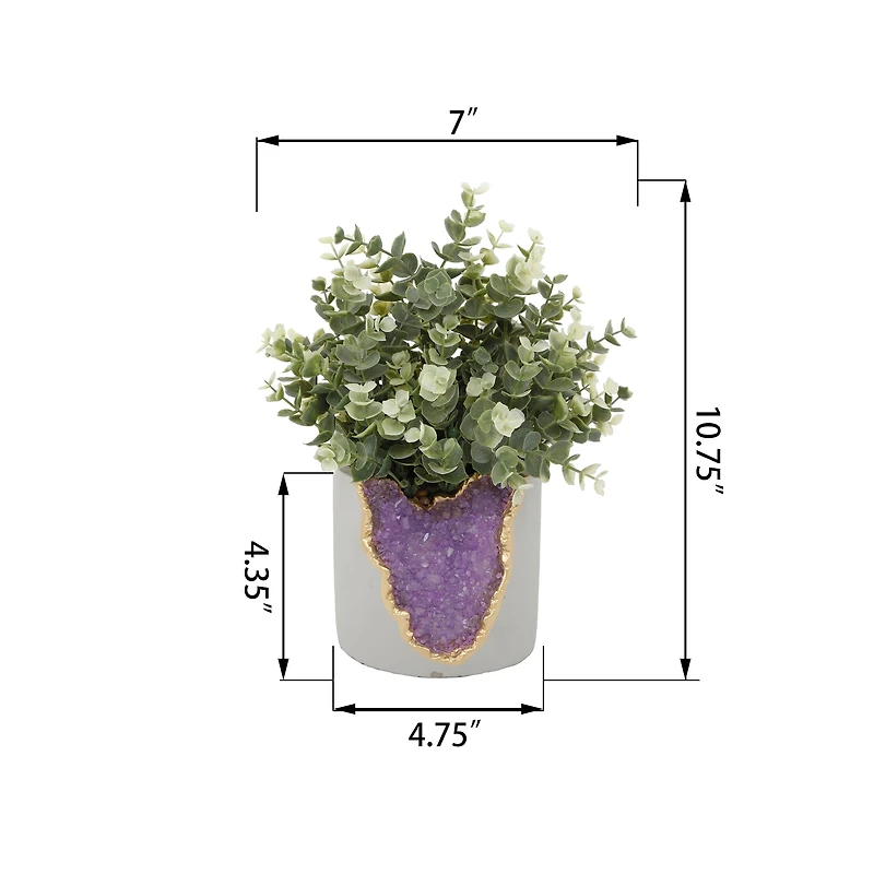 Flora Bunda® 11" Eucalyptus in Purple Amethyst Crystal Planter