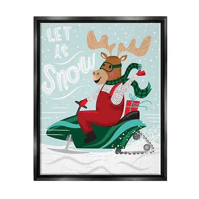 Stupell Industries Let It Snow Moose Sleigh Framed Floater Canvas Wall Art