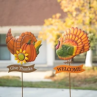 Glitzhome® 36.25" Thanksgiving Metal Turkey & Croissant Yard Stake Set