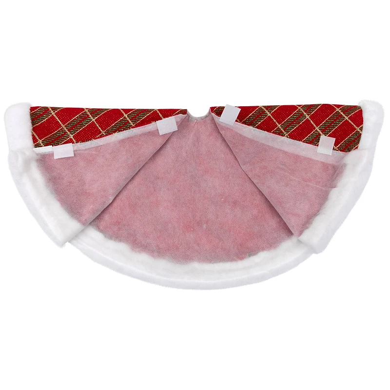 20" Glittery Plaid & White Faux Fur Trim Mini Tree Skirt