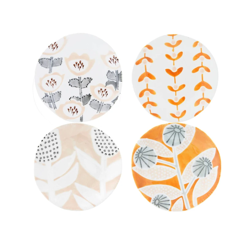 Hello Honey® 5.5" Hand Painted Stoneware Plate with Floral Pattern Set, 4ct.