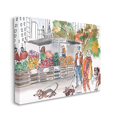 Stupell Industries Farmers Market Illustration City Dog Walkers Canvas Wall Art