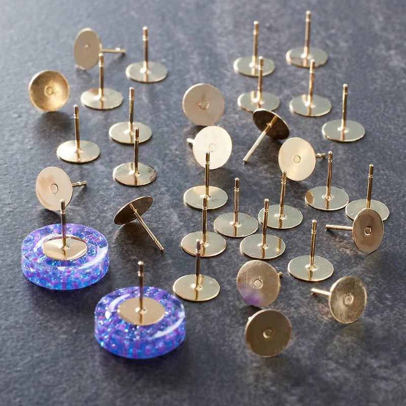 12 Pack: Gold Flat Earring Posts by Bead Landing™