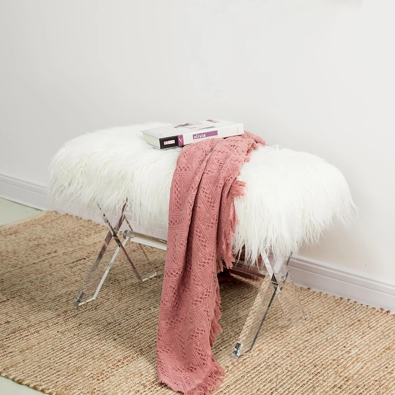 Glitzhome® 25.5" White Faux Fur Acrylic Bench