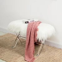 Glitzhome® 25.5" White Faux Fur Acrylic Bench