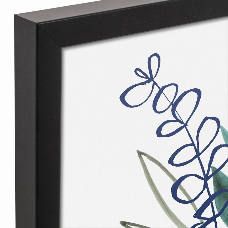Blue Potted Plant Canvas Wall Art in Black Frame