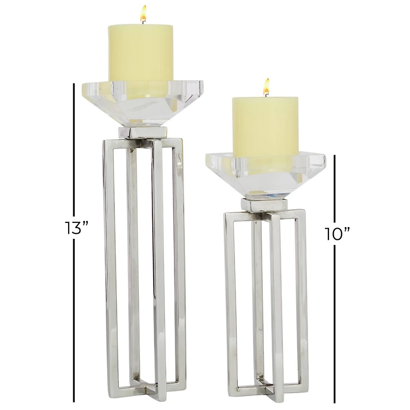 Silver Stainless Steel Glam Candle Holder Set