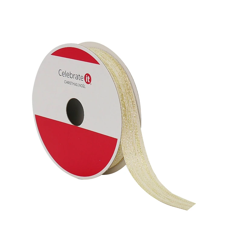 5/8" x 30ft. Cream & Gold Threaded Lace Ribbon by Celebrate It®