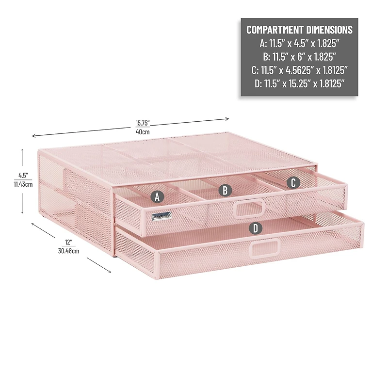 Mind Reader Mesh Monitor Stand with Storage Drawer, Ventilated Laptop Riser and Desktop Organizer, Office, Metal Mesh, Pink