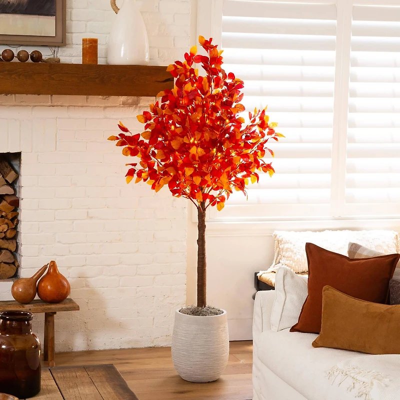 6ft. Pre-Lit Autumn Artificial Fall Tree with 300 Warm White LED Lights