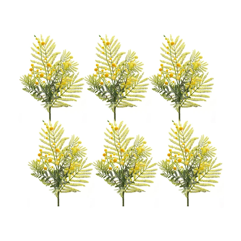 21.5" Yellow Mimosa Leaf Berry Sprays, 6ct.