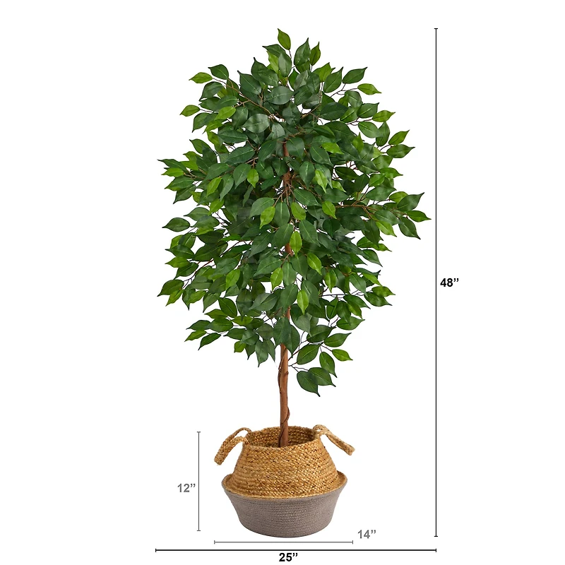4ft. Ficus Artificial Tree in Boho Chic Handmade Cotton & Jute Gray Woven Planter
