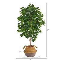 4ft. Ficus Artificial Tree in Boho Chic Handmade Cotton & Jute Gray Woven Planter