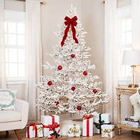 6.5ft. Pre-Lit Medium Flocked Garden IPT Artificial Christmas Tree, Warm White LED Lights