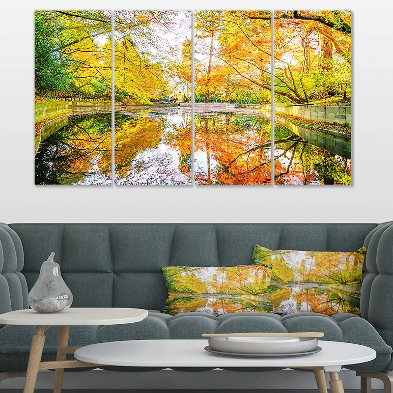 Designart - Bright Fall Forest with River