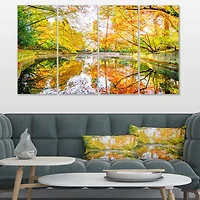 Designart - Bright Fall Forest with River