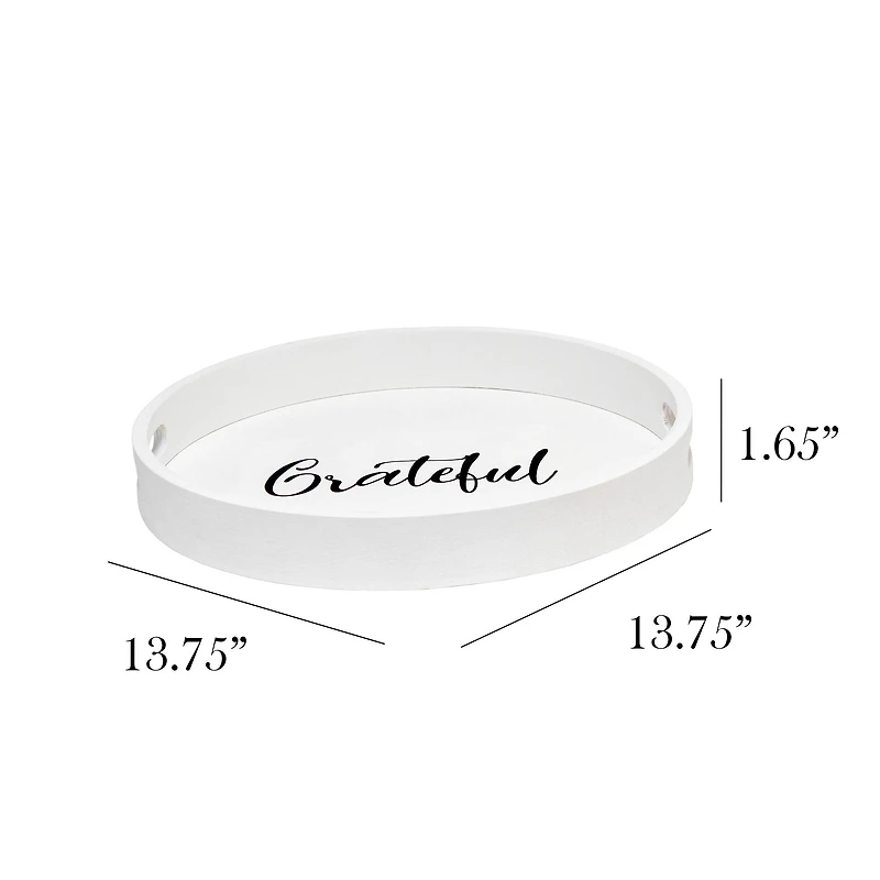 Elegant Designs™ 13.8" Round White Wash Grateful Serving Tray with Handles