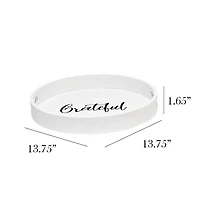 Elegant Designs™ 13.8" Round White Wash Grateful Serving Tray with Handles