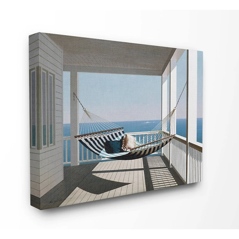 Stupell Industries Blue & White Striped Hammock on the Beach House Porch Canvas Wall Art