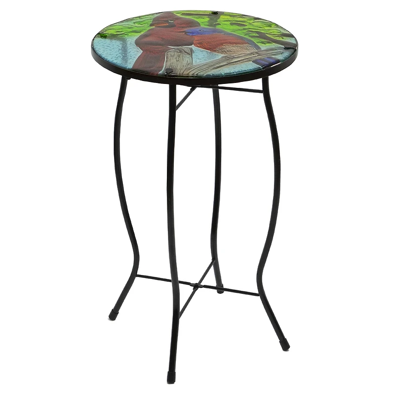 19" Blue & Red Cardinal Glass Patio Side Table