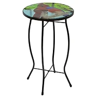 19" Blue & Red Cardinal Glass Patio Side Table