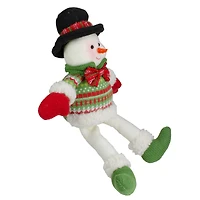 18" Red & Green Sitting Smiling Snowman Christmas Figure