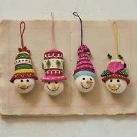 Hello Honey® 4 Pack Adorable Snowman Head Wool Felt Ornaments