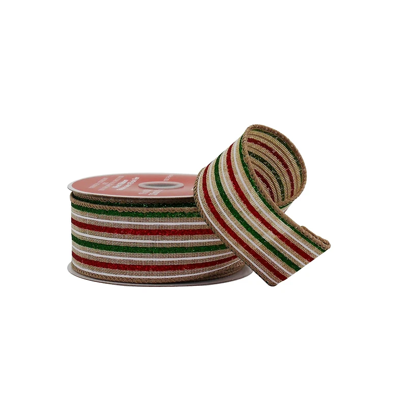1.5" x 30ft. Red, Green & White Stripes Wired Ribbon by Celebrate It®