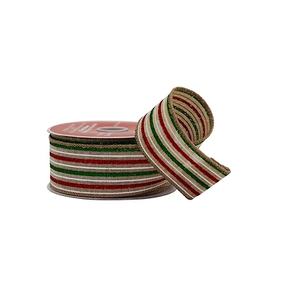 1.5" x 30ft. Red, Green & White Stripes Wired Ribbon by Celebrate It®
