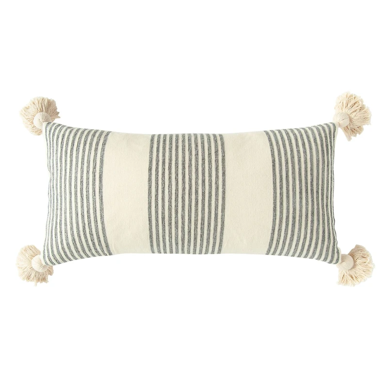 Hello Honey® Cream & Gray Striped Pillow with Tassels