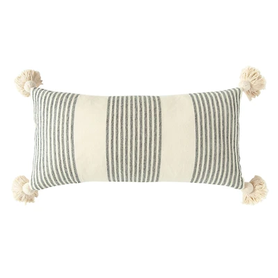 Hello Honey® Cream & Gray Striped Pillow with Tassels