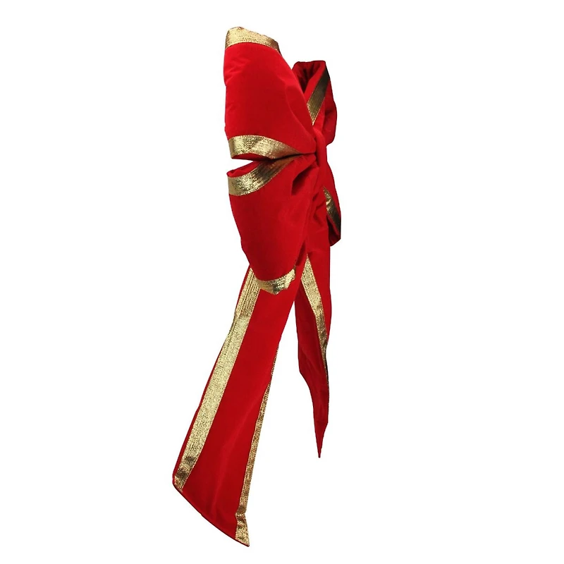 31" Red & Gold Loop Velveteen Trim Christmas Bow