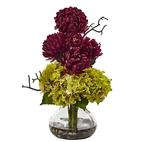 19" Burgundy Hydrangea & Green Mum in Vase