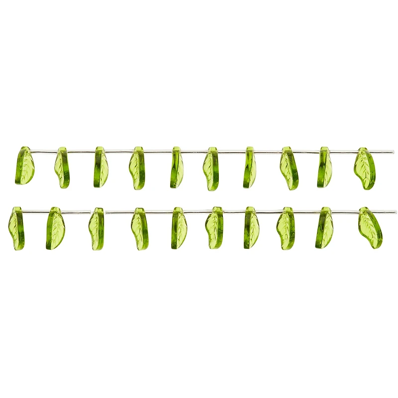 12 Pack: Peridot Green Glass Leaf Beads, 18mm by Bead Landing™