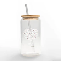 16oz. Daisy Heart Love Glass Can Cup