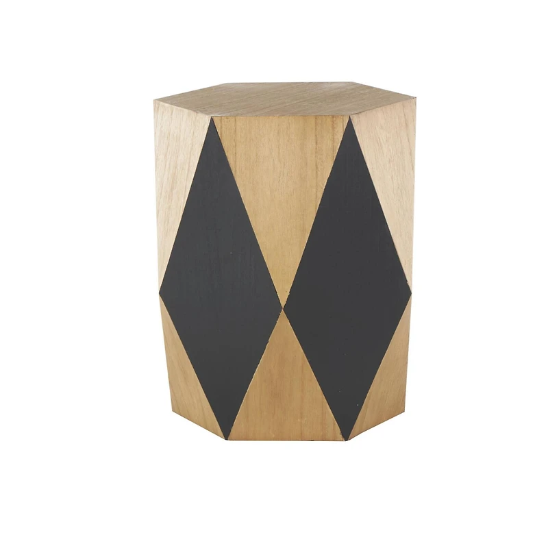 23.75" Brown Wood Geometric Diamond Accent Table with Black Accents