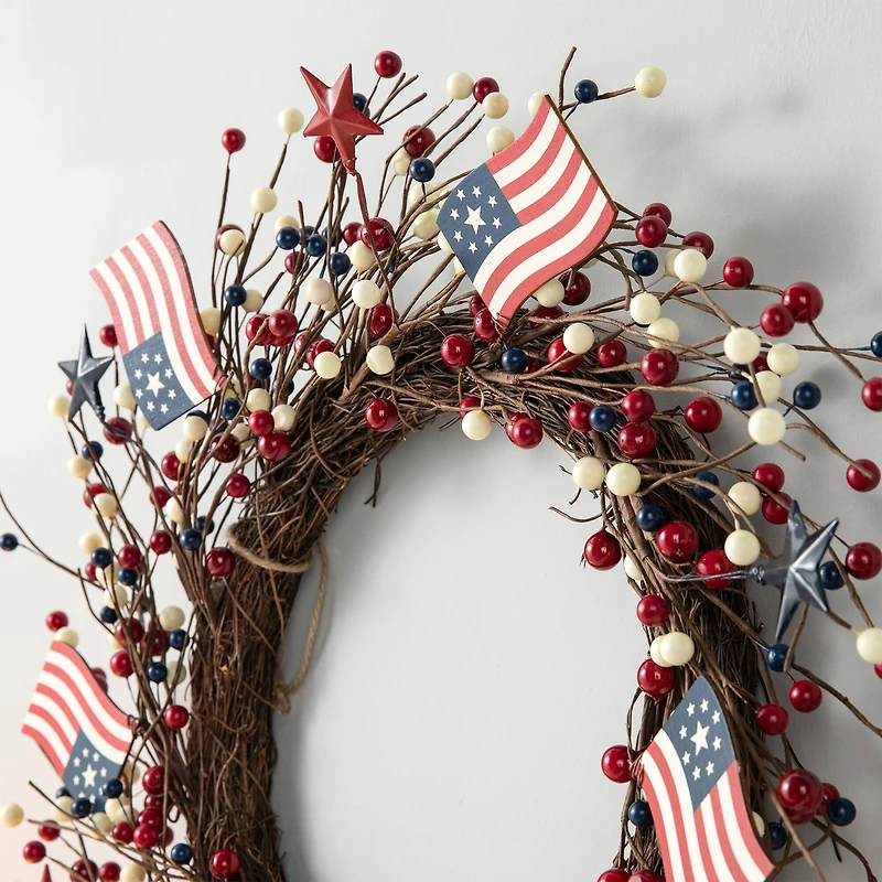 Glitzhome® 22" Americana Flag & Berry Wreath
