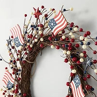 Glitzhome® 22" Americana Flag & Berry Wreath