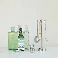 Hello Honey 5-Piece Stainless Steel and Mango Wood Bar Tools with Stand, Nickel Finish and Natural