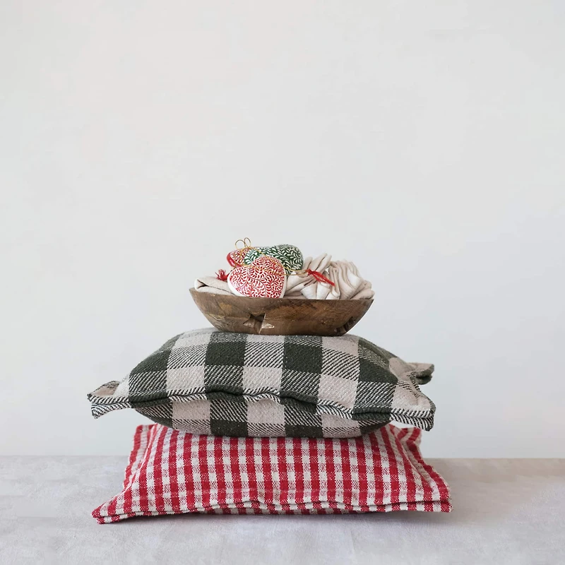 Hello Honey® 18" Red & White Gingham with Flanged Edge Woven Recycled Cotton Pillow