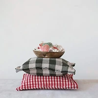 Hello Honey® 18" Red & White Gingham with Flanged Edge Woven Recycled Cotton Pillow
