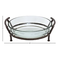 Clear Glass and Metal Modern Serving Stand, 7" x 19" x 16"